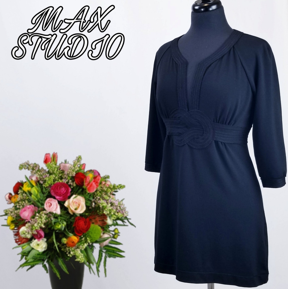 ❤️SOLD❤️Max studio low V cut mini black dress - Picture 2 of 8